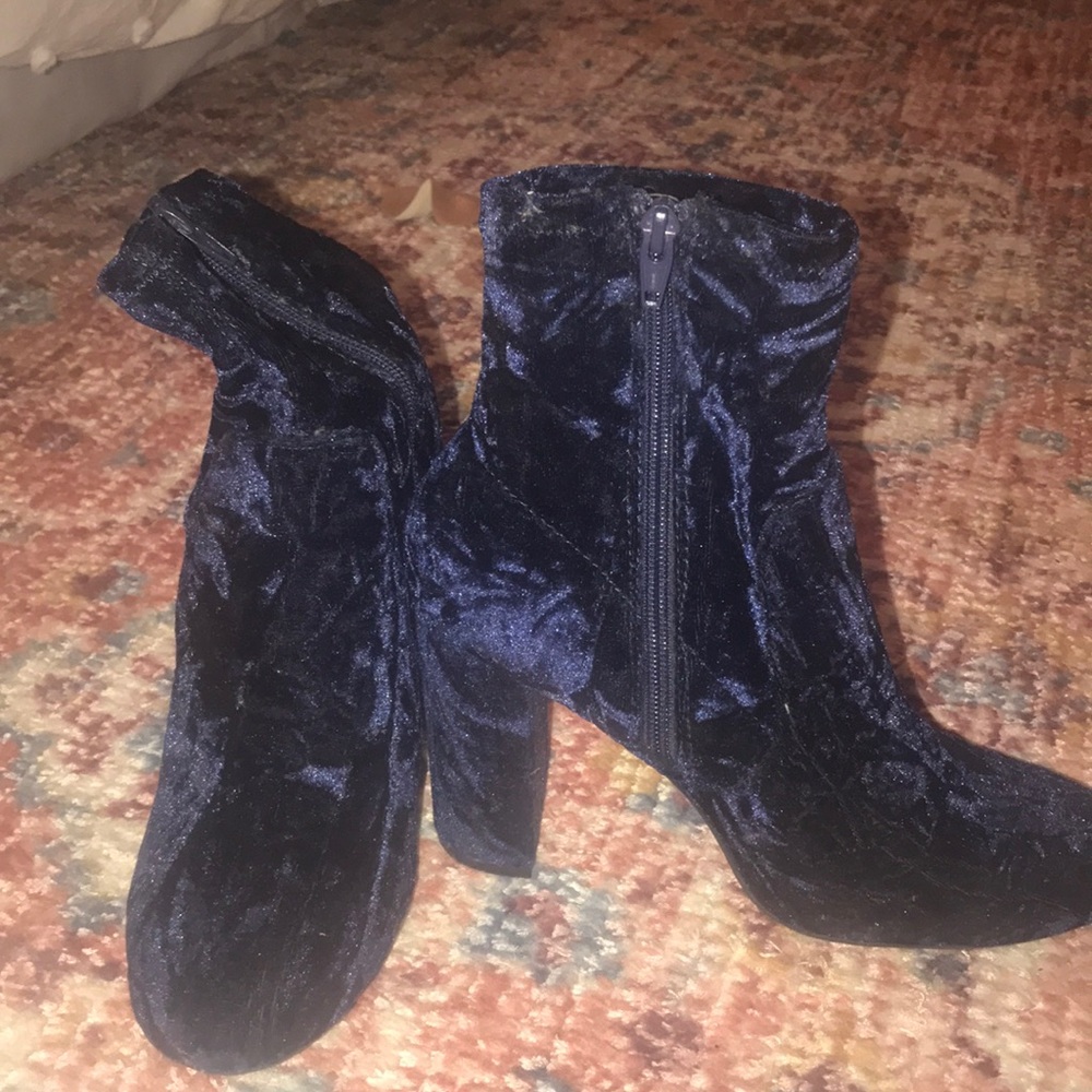 Crushed Blue Velvet Ankle Booties